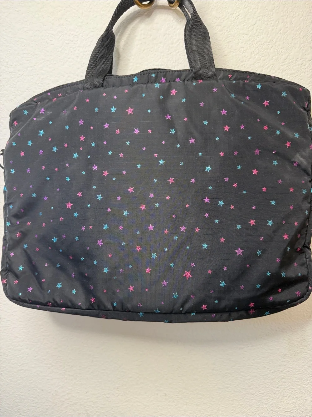 LeSportsac Black Laptop Bag with Purple and Blue Star Print